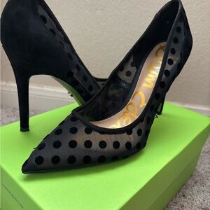 Sam Edelman Black Polka Dot Mesh Pointed-Toe Pumps